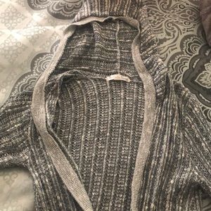 Gray striped cardigan with hood